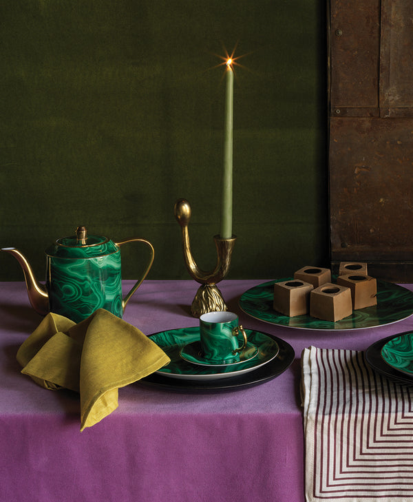 Vibrant Jewel Toned Tablescape with Malachite Dinneraware