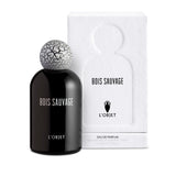 black bell shaped glass bottle with white lettering topped with a round crackle top