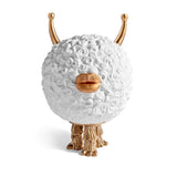 Haas Monster Incense Burner in White and Bronze - Mystical White and Bronze Sculpture Adorned with Two Gold Horns and Gold Lips