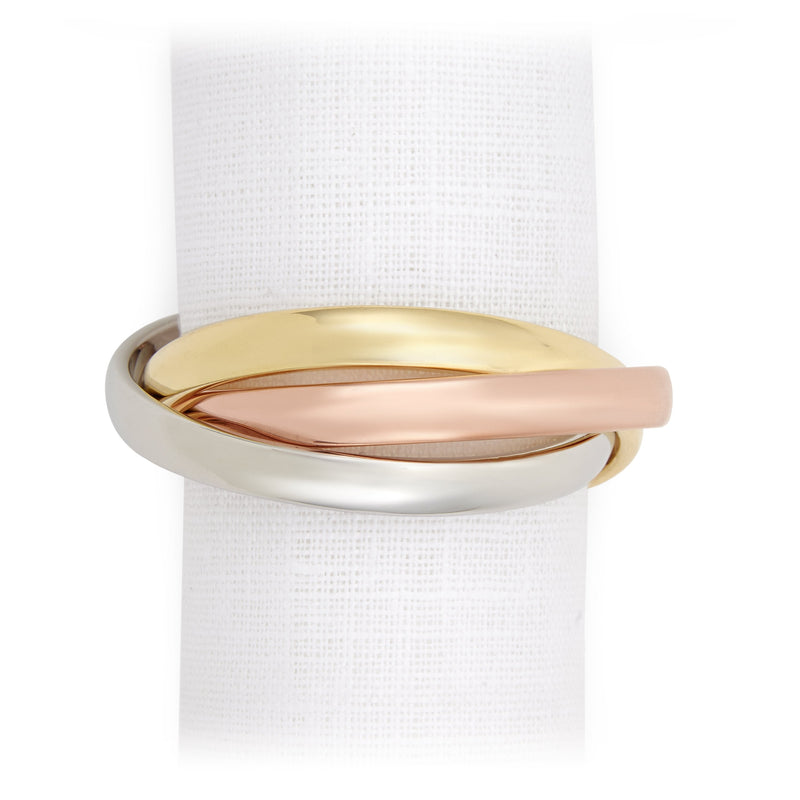 Three Ring Napkin Jewels in Tri-Color - Classic, Hand-Crafted, and Plated with 24K Gold, Rose Gold and Platinum - Indulgent and Luxurious Jewels