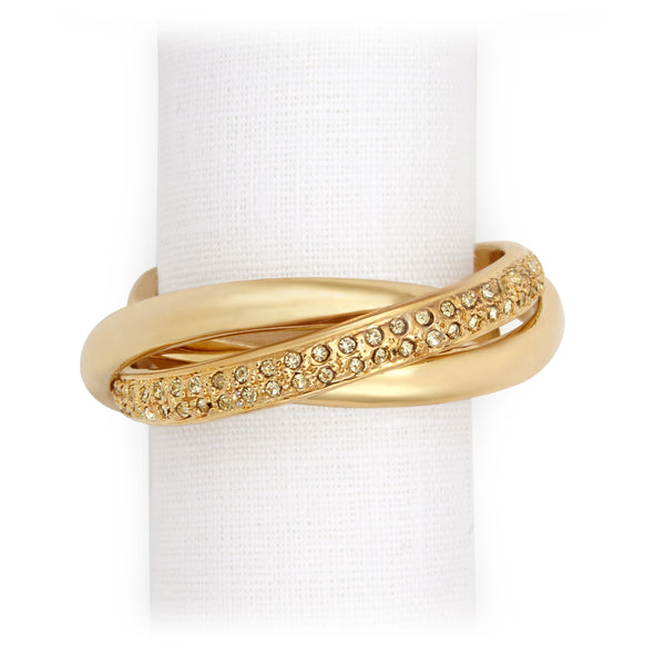 Three Ring Crystal Napkin Jewels - Gold (Set of 4)