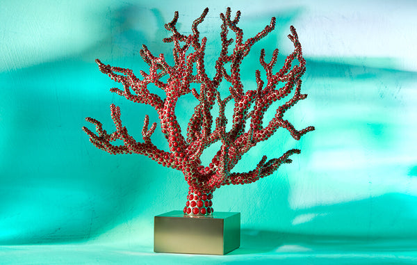 Coral centerpiece with red cabachons