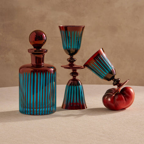 Prism Glassware with Blue Tomato