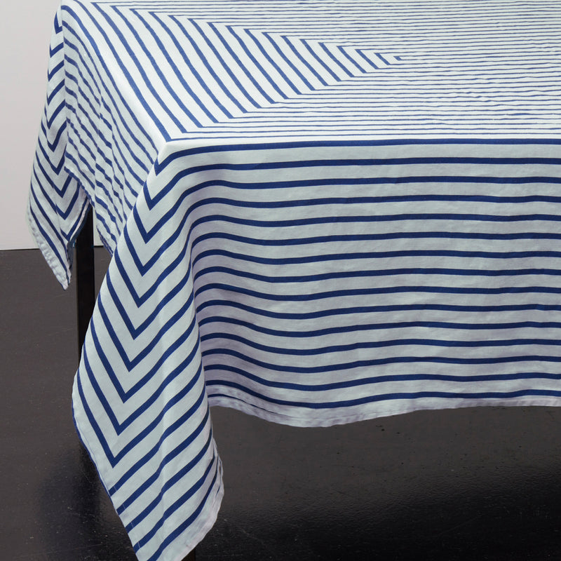 Linen Sateen Concorde Tablecloth - Blue + Light Blue