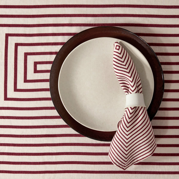 Linen Sateen Concorde Napkins - Wine + Ecru (Set of 4)