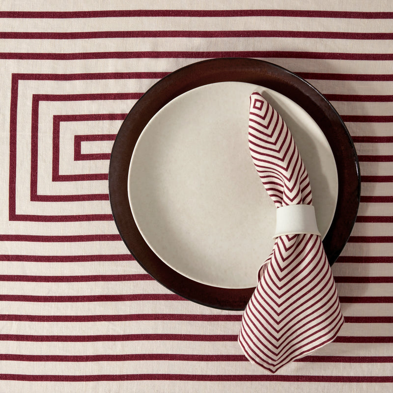 Linen Sateen Concorde Napkins - Wine + Ecru (Set of 4)