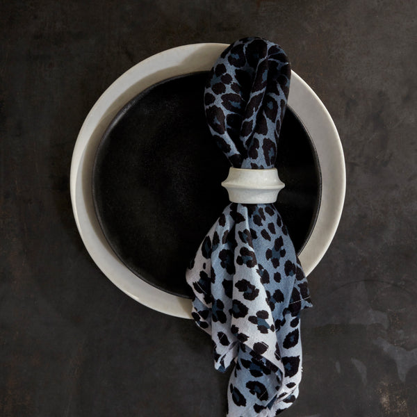 Linen Sateen Leopard Napkins - Blue (Set of 4)