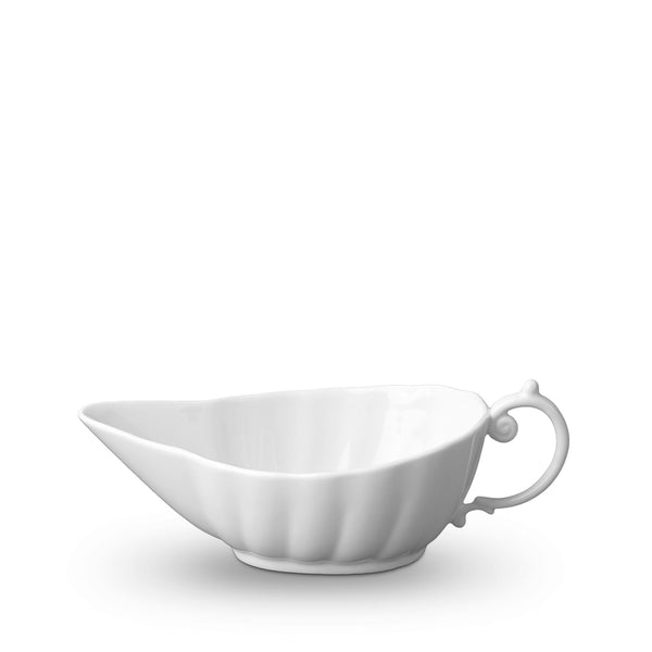White Aegean Sauce Boat - Sculpted Wave Motif Design with a Nod to Greco-Roman Treasures of the Ancient World