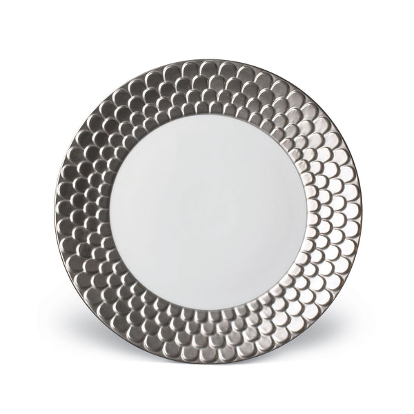 Platinum Aegean Dinner Plate - Sculpted Wave Motif Design with a Nod to Greco-Roman Treasures of the Ancient World