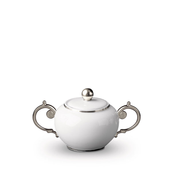 Platinum Aegean Sugar Bowl - Sculpted Wave Motif Design with a Nod to Greco-Roman Treasures of the Ancient World