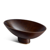 Alhambra Oval Bowl. Hand-carved, fine smoked ash oval-shaped bowl floating on stacked wood pedestal with a brass base.