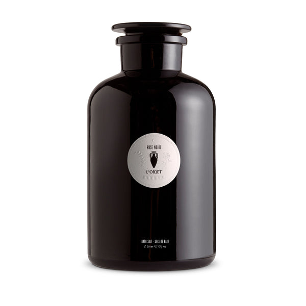Apothecary Rose Noire Bath Salt in black glass bottle - Fragrant, uplifting and calming bath soak