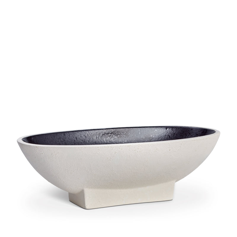 Cubisme Serving Boat in Black and White - Crafted from Lightly Textured Earthenware - Simple Geometric Shape with Subtle Style