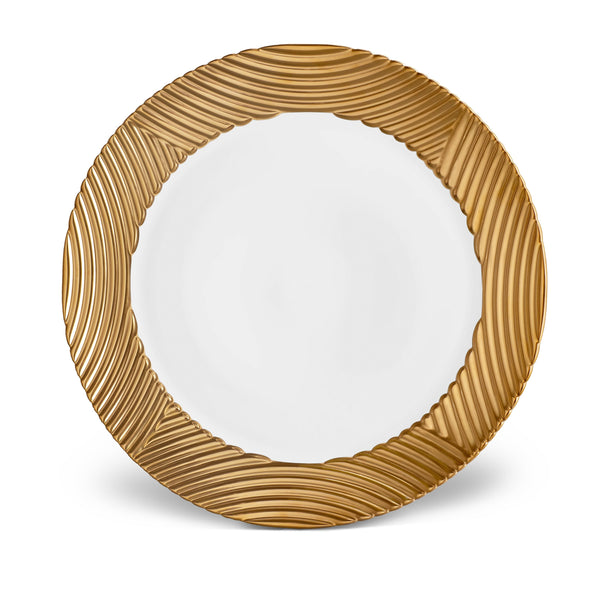 Gold Corde Wide Rim Charger - Nod to Old-World Silk Cords - Sculptural and Timeless with Hand-Painted Porcelain - Classic Craftsmanship