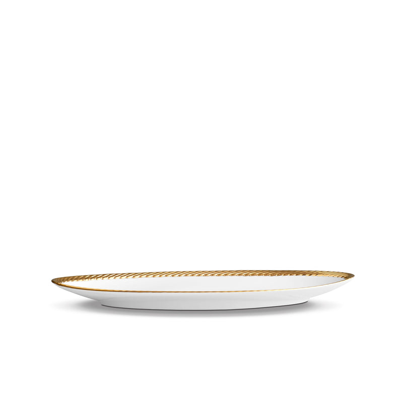 Small Corde Oval Platter in Gold - Nod to Old-World Silk Cords - Sculptural and Timeless with Hand-Painted Porcelain - Classic Craftsmanship