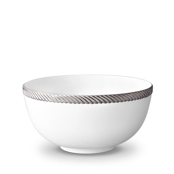 Large Corde Bowl in Platinum - Nod to Old-World Silk Cords - Sculptural and Timeless with Hand-Painted Porcelain - Classic Craftsmanship