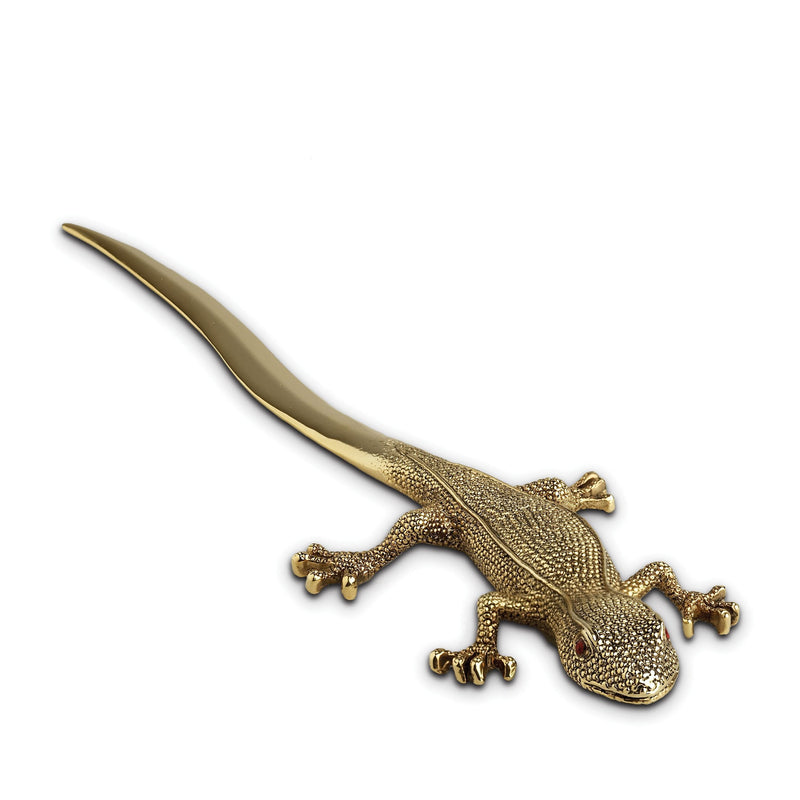 Gecko Letter Opener - Exemplary Workmanship with Hand-Crafted Metals and Limoges Porcelain - Textural and Complex Design