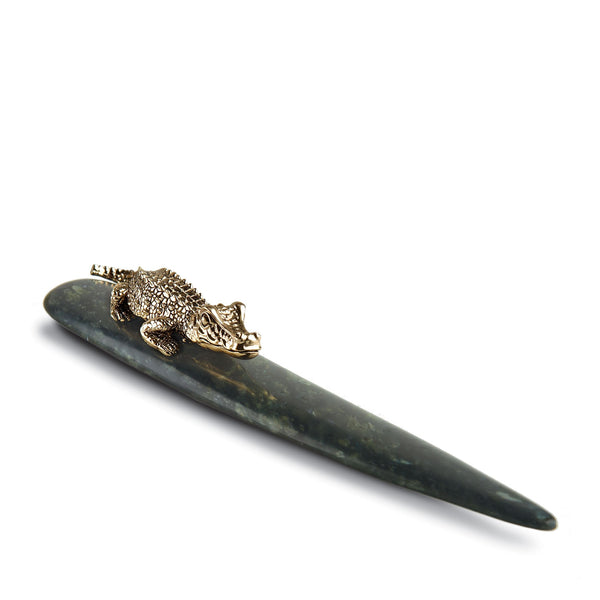 Gold Crocodile Letter Opener - Exemplary Workmanship with Hand-Crafted Metals and Limoges Porcelain