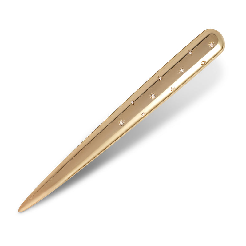 Gold and White Crystals Stars Letter Opener - Adorned with Significant White Crystals - A Nod to the Stars in the Night Sky