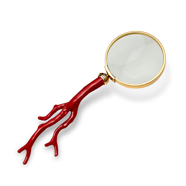 Coral Magnifying Glass by L'OBJET - Nod to Corals Found in the Mediterranean Sea - Organic Shape with Rich Red Hue