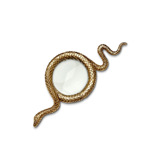 Small Snake Magnifying Glass in Gold by L'OBJET - Exemplary Workmanship with Hand-Crafted Metals and Limoges Porcelain