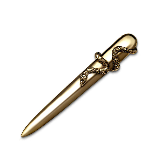 Snake Letter Opener in Gold by L'OBJET - Exemplary Workmanship with Hand-Crafted Metals and Limoges Porcelain