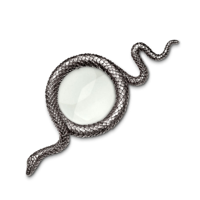 Large Snake Magnifying Glass in Platinum by L'OBJET - Exemplary Workmanship with Hand-Crafted Metals and Limoges Porcelain