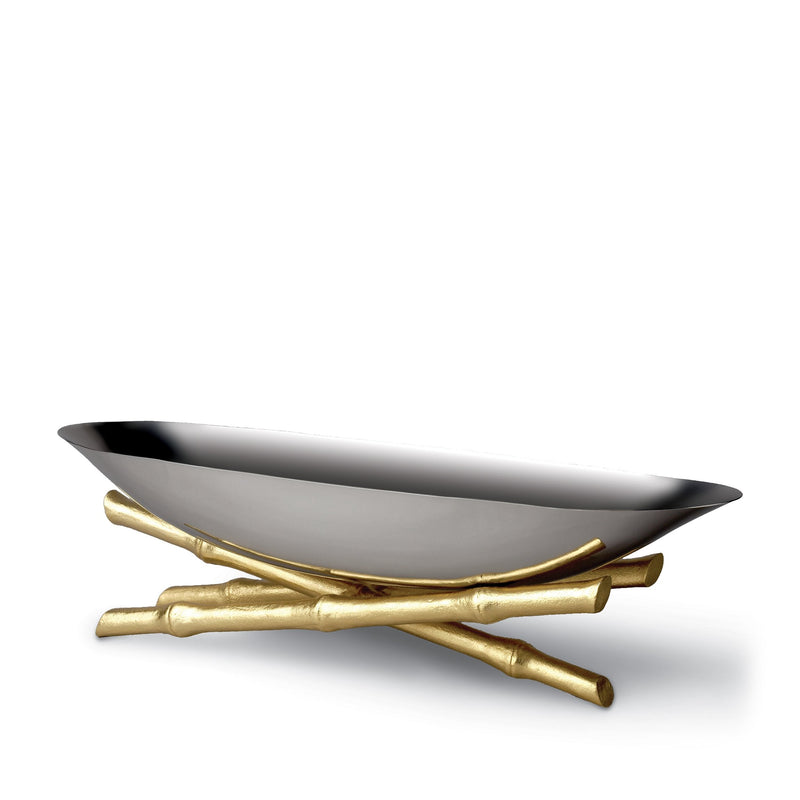 Large Bambou Serving Boat - Modernized with Infused Organic Elements - Hand-Gilded 24K Gold-Plated Bamboo & Stainless Steel