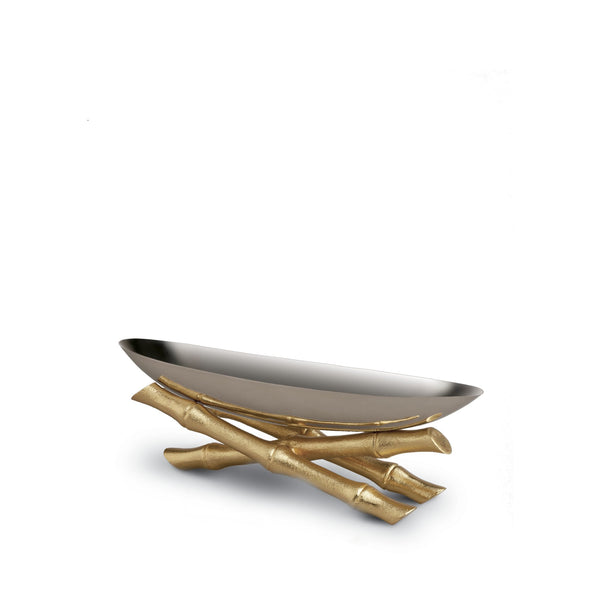 Small Bambou Serving Boat - Modernized with Infused Organic Elements - Hand-Gilded 24K Gold-Plated Bamboo & Stainless Steel