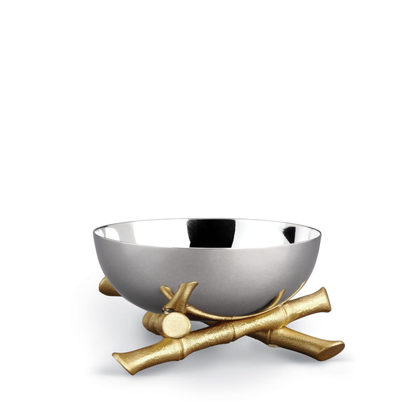 Small Bambou Bowl - Modernized with Infused Organic Elements - Hand-Gilded 24K Gold-Plated Bamboo & Stainless Steel