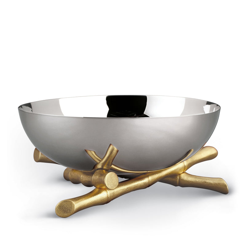 Large Bambou Bowl - Modernized with Infused Organic Elements - Hand-Gilded 24K Gold-Plated Bamboo & Stainless Steel