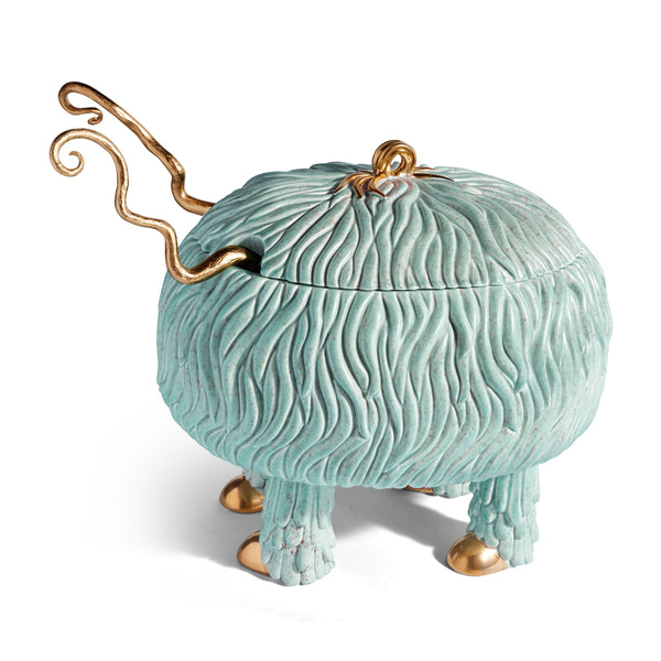 Blue and Green Haas Fox Salad Monster Serving Bowl by L'OBJET - Detailed & Exotic Workmanship - Appointed with 24K Gold