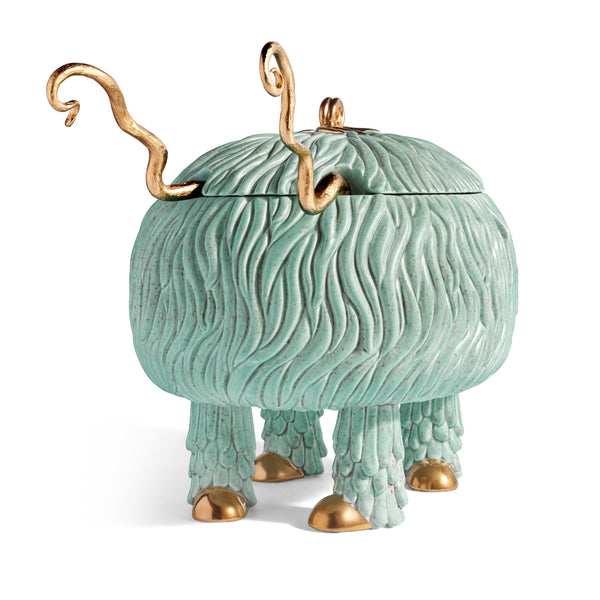 Blue and Green Haas Fox Salad Monster Serving Bowl by L'OBJET - Detailed & Exotic Workmanship - Appointed with 24K Gold