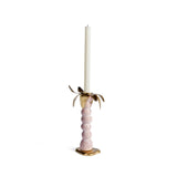 Small, Pink Haas Mojave Palm Candlestick - Porcelain Palm Trunk & Brass Fronds - Functional & Modern Style