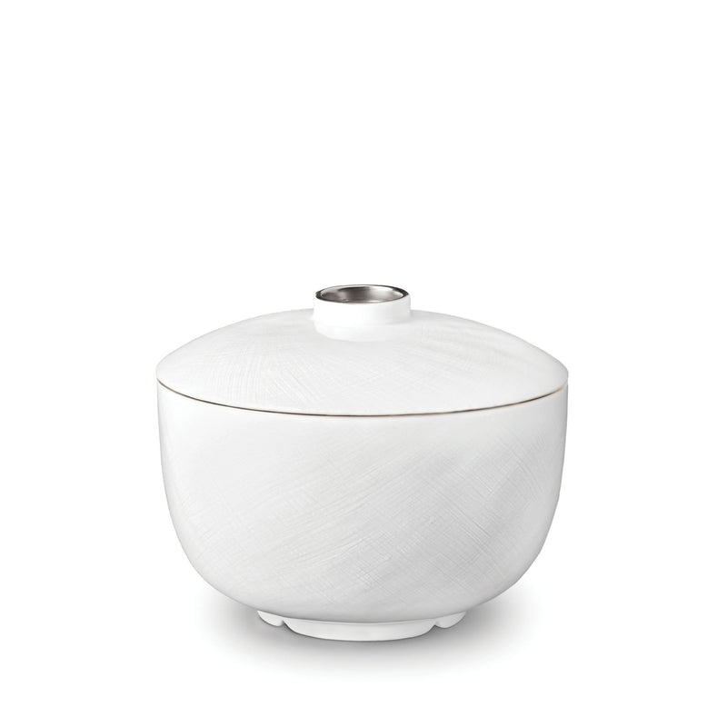 Han Rice Bowl with Lid in Platinum - Reminiscent of China's Han Dynasty - Crafted from Limoges Porcelain and Glazed Ceramics