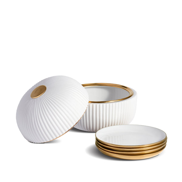 Ionic Box and Plates in White by L'OBJET - Functional and Minimal Design Inspired by the Ionic Order of Classical Architecture