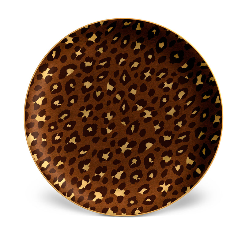 Leopard Charger and Cake Plate Adorned with 24K Gold Rims - Hand-Crafted Leopard Charger in Ageless Design