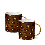 Set of Two Sophisticated Leopard Mugs Adorned with 24K Gold Rims - Hand-Crafted Leopard Mugs in Ageless Design