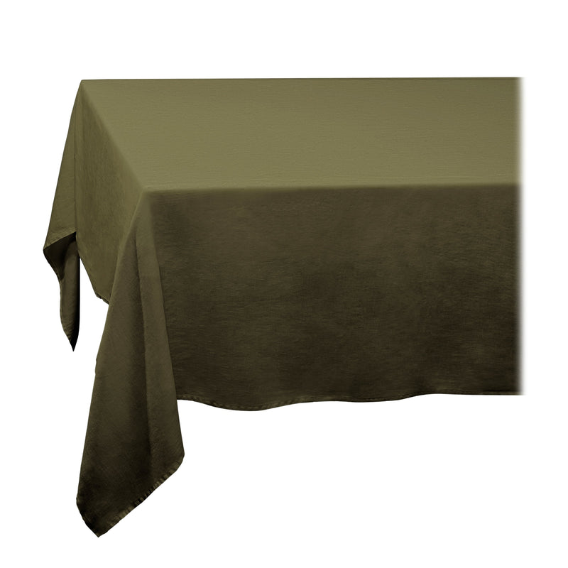 Large Olive Linen Sateen Tablecloth - Hand-Crafted Linen Woven Textile - Luxurious & Intricate Soft Sateen Tablecloth