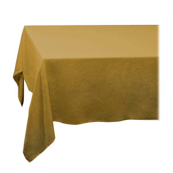 Large Mustard Linen Sateen Tablecloth - Hand-Crafted Linen Woven Textile - Luxurious & Intricate Soft Sateen Tablecloth
