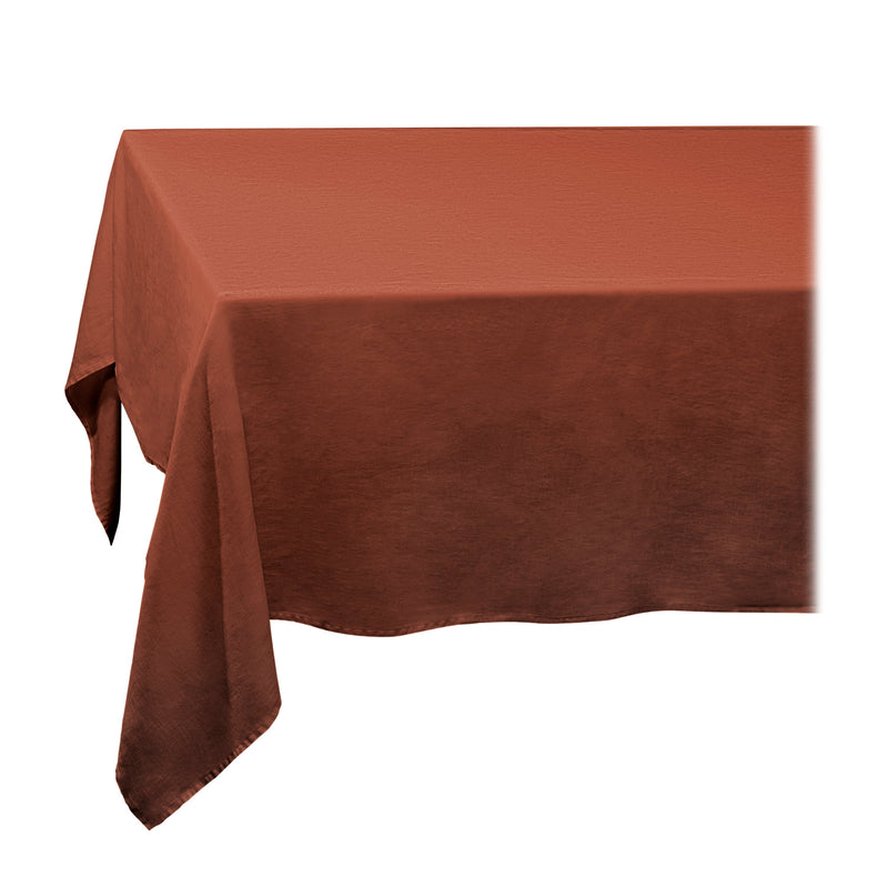 Large Brick Linen Sateen Tablecloth - Hand-Crafted Linen Woven Textile - Luxurious & Intricate Soft Sateen Tablecloth