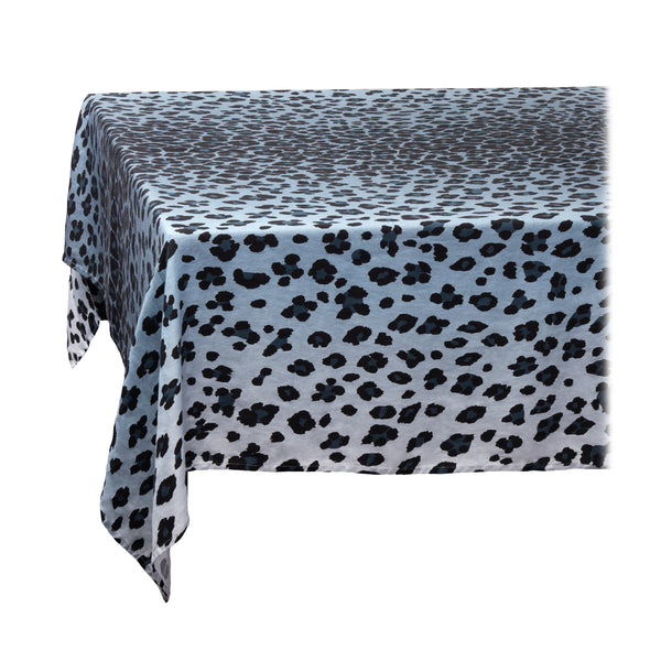 Large Blue Linen Sateen Leopard Tablecloth - Hand-Crafted in Portugal - Bold 100% Linen Woven Tablecloth by L'OBJET