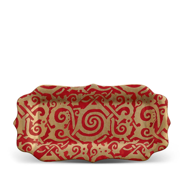 Medium Fortuny Maori Rectangular Platter in Red - Vibrant Designs Reminiscent of the Artisans of Venice - Crafted from Unique Earthenware and Metals