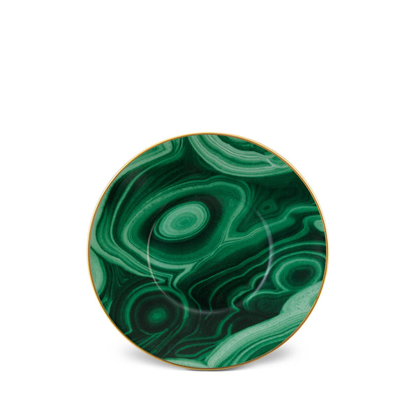 Malachite Saucer in Green - Made of Limoges Porcelain and Earthenware - Hand-Gilded with 24K Gold Accent