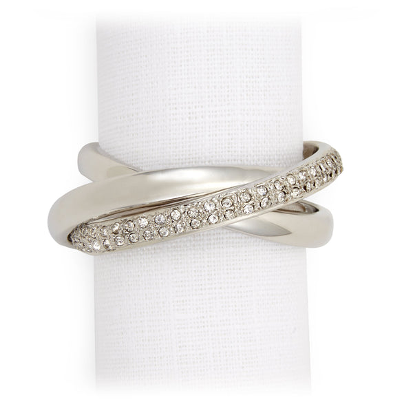 Three Ring Crystal Napkin Jewels in Platinum + Crystals - Classic, Hand-Crafted, Plated with Platinum and adorned with white crystals