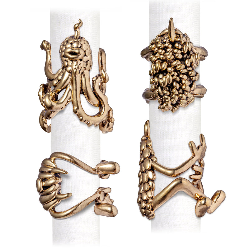 Set of Four Haas Monster Ball Napkin Rings in Bronze - Complex Detail with Highest Quality of Finish - Modern & Mystical Style