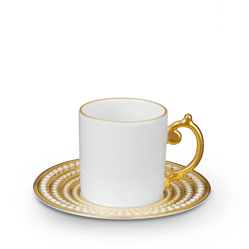 Perlée Espresso Cup and Saucer in Gold - Timeless and Sophisticated Dinnerware Crafted from Limoges Porcelain