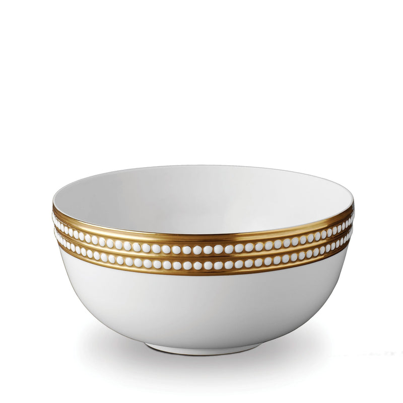Large Perlée Serving Bowl in Gold - Timeless and Sophisticated Dinnerware Crafted from Limoges Porcelain and Infused with Detailed Craftsmanship