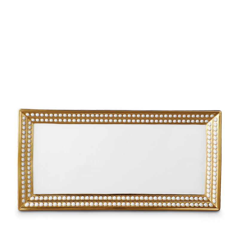 Medium Perlée Rectangular Platter in Gold - Timeless and Sophisticated Dinnerware Crafted from Limoges Porcelain