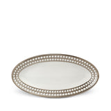 Small Perlée Oval Platter in Platinum - Timeless and Sophisticated Dinnerware Crafted from Limoges Porcelain and Infused with Detailed Craftsmanship